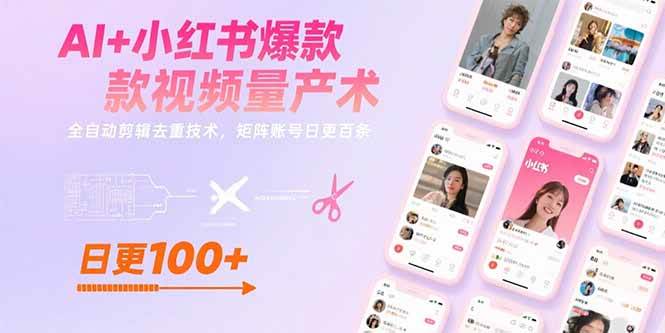 （15542期）AI+小红书爆款视频量产术：全自动剪辑去重技术，矩阵账号日更百条-赚钱网