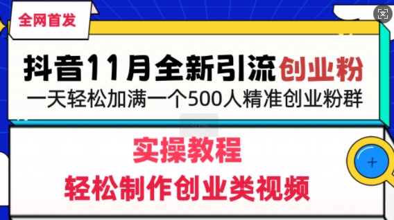 抖音全新引流创业粉，轻松制作创业类视频，一天轻松加满一个500人精准创业粉群-赚钱网