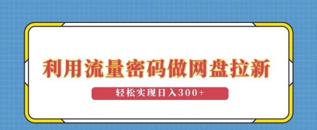 利用流量密码做网盘拉新，操作简单适合0基础小白，轻松实现日入3张-赚钱网