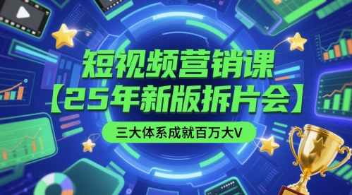 短视频营销课【25年新版拆片会】三大体系成就百万大V，包含正课、拆片会、手把手教学直播课等-赚钱网