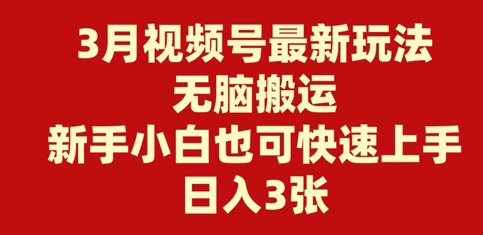 3月视频号最新玩法，无脑搬运，新手小白也可快速上手，日入3张-赚钱网