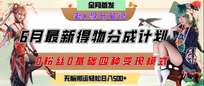 6月份最新得物创作者分成计划2.0玩法，0粉丝0基础四种模式变现，从隐蔽渠道无脑搬运，日入2张-赚钱网