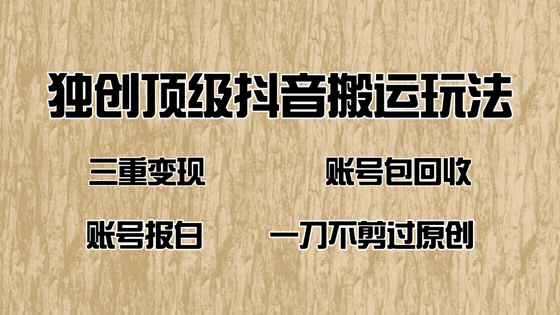 （14187期）抖音短剧纯搬运玩法，三重变现，账号包回收，账号报白一刀不剪过原创-赚钱网