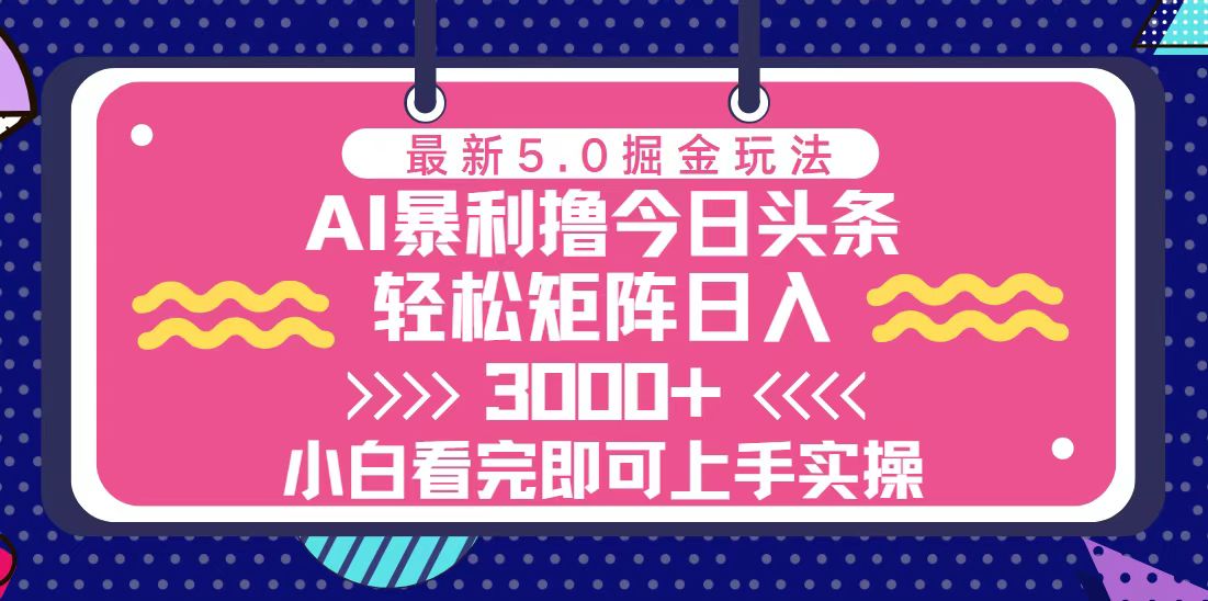 （13398期）今日头条最新5.0掘金玩法，轻松矩阵日入3000+-赚钱网