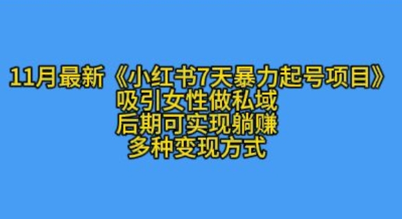 K总部落11月最新小红书7天暴力起号项目，吸引女性做私域【揭秘】-赚钱网