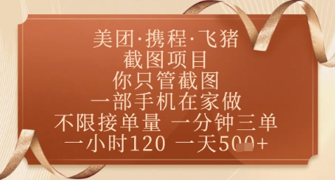 飞猪美团截图项目，你只管截图，一部手机在家做，正规平台无套路，一天5张+【揭秘】-赚钱网