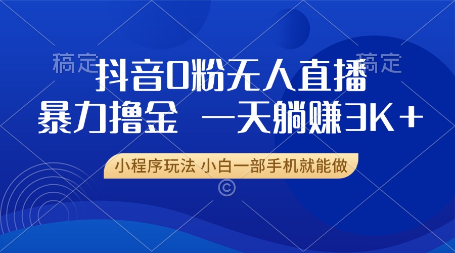 （13449期）抖音0粉无人直播暴力掘金，一天躺赚3K+，小白一部手机就能做-赚钱网