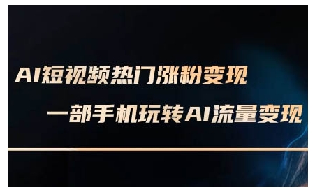 AI短视频热门涨粉变现课，AI数字人制作短视频超级变现实操课，一部手机玩转短视频变现-赚钱网