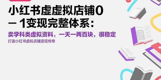 （15489期）小红书虚拟店铺0-1变现完整体系：卖学科类虚拟资料，一天一两百块，很稳定-赚钱网
