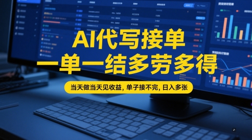 AI代写接单，一单一结多劳多得，当天做当天见收益，单子接不完，日入多张【全网最全实操课程】-赚钱网