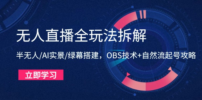 （14684期）无人直播全玩法拆解：半无人/AI实景/绿幕搭建，OBS技术+自然流起号攻略-赚钱网