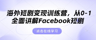 海外短剧变现训练营，从0-1全面讲解Facebook短剧-赚钱网
