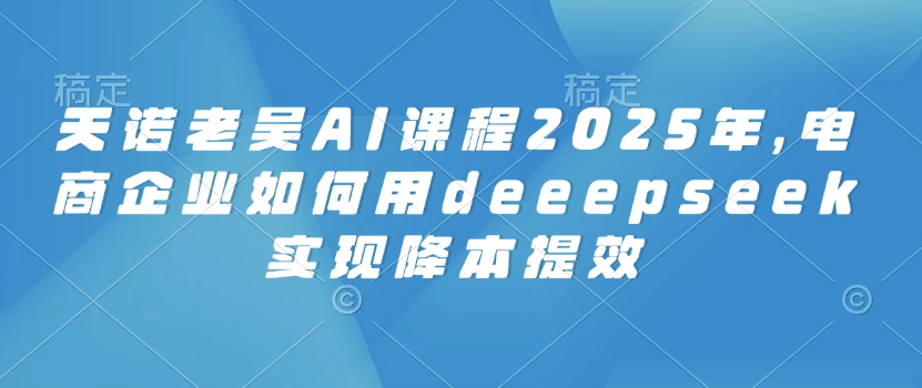 天诺老吴AI课程2025年，电商企业如何用deeepseek实现降本提效-赚钱网