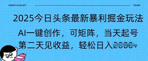 2025今日头条最新暴利掘金玩法，AI一键创作，可矩阵，当天起号，第二天见收益轻松日入多张-赚钱网