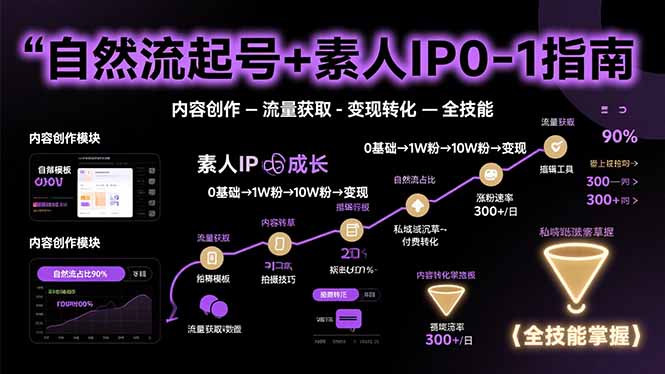 自然流起号+素人IP0-1指南，快速掌握内容创作-流量获取-变现转化-全技能-赚钱网