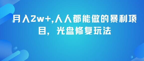 月入2w+，人人都能做的暴利项目，光盘修复玩法-赚钱网