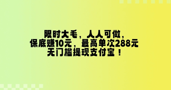 限时大毛，人人可做，保底挣10元，最高单次288元，无门槛提现支付宝！-赚钱网