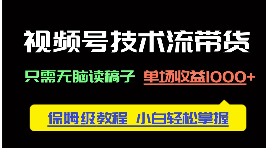 （14476期）视频号技术流带货，只需无脑读稿子，单场收益1000+ 保姆级教程，小白轻…-赚钱网