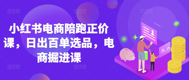 小红书电商陪跑正价课，小红书官方认证电商讲师教学，日出百单选品，电商掘进课-赚钱网