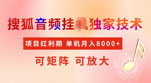 首发搜狐音频挂JI，项目红利期，可矩阵可放大，稳定月入5k【揭秘】-赚钱网