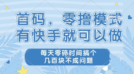 首码，零撸模式，有快手就可以做，每天零碎时间搞个几张不成问题【揭秘】-赚钱网