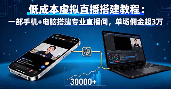 低成本虚拟直播搭建教程：一部手机+电脑搭建专业直播间，单场佣金超3万-赚钱网