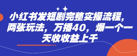 小红书发短剧完整实操流程，两张玩法，万播40，爆一个一天收收益上千-赚钱网