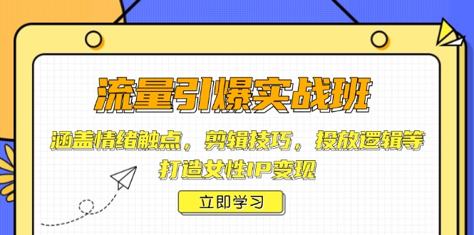（14008期）流量引爆实战班，涵盖情绪触点，剪辑技巧，投放逻辑等，打造女性IP变现-赚钱网