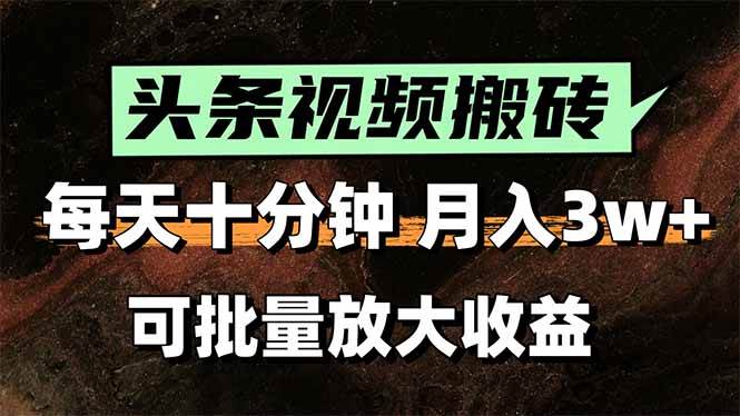 （15400期）头条视频搬砖，每天10分钟，小白轻松月入3万+，可批量放大收益-赚钱网