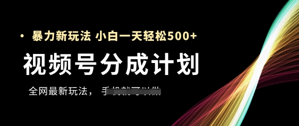 视频号分成计划，全网最暴力玩法，新手一天也能轻松5张+-赚钱网