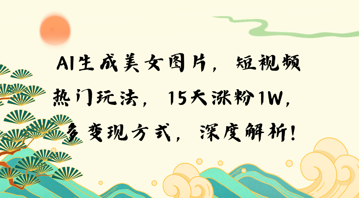 （13581期）AI生成美女图片，短视频热门玩法，15天涨粉1W，多变现方式，深度解析!-赚钱网