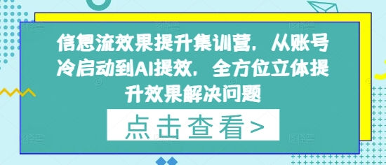 信息流效果提升集训营，从账号冷启动到AI提效，全方位立体提升效果解决问题-赚钱网