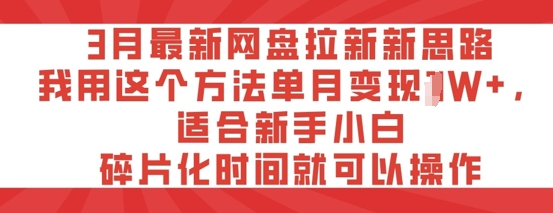 3月最新网盘拉新新思路，我用这个方法单月变现过W+，适合新手小白，碎片化时间就可以操作-赚钱网