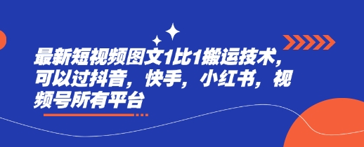 最新短视频图文1比1搬运技术，可以过抖音，快手，小红书，视频号所有平台-赚钱网