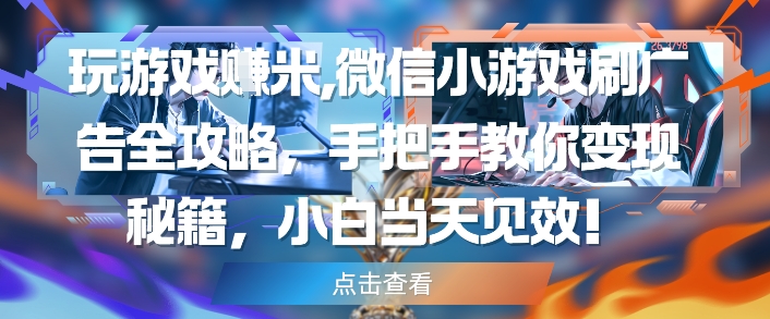 玩游戏挣米，微信小游戏刷广告全攻略，手把手教你变现秘籍，小白当天见效-赚钱网