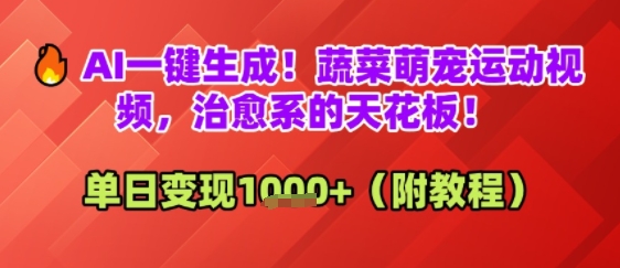 AI一键生成！蔬菜萌宠运动视频，治愈系的天花板！单日变现多张-赚钱网