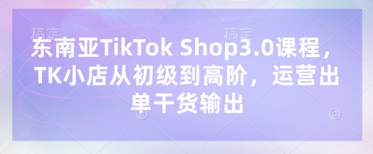 东南亚TikTok Shop3.0课程，TK小店​从初级到高阶，运营出单干货输出-赚钱网
