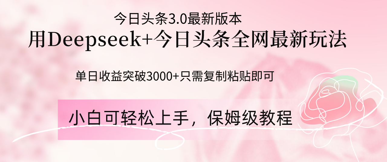 （14452期）Deepseek结合今日头条全网最新玩法，单日收益突破3000+，只需要简单的…-赚钱网