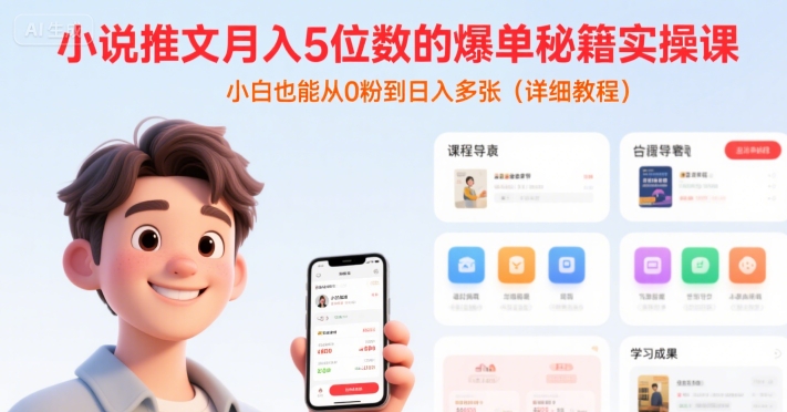 小说推文月入5位数的爆单秘籍实操课，，小白也能从0粉到日入多张(详细教程)-赚钱网