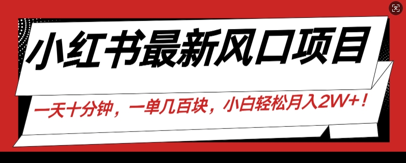 小红书最新风口项目，一天只用10分钟，一单几百块，小白简单无脑操作!-赚钱网
