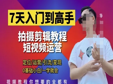 7天入门到高手，短视频剪辑运营高手课，定位 运营 引|流 变现，0基础小白一学就会-赚钱网