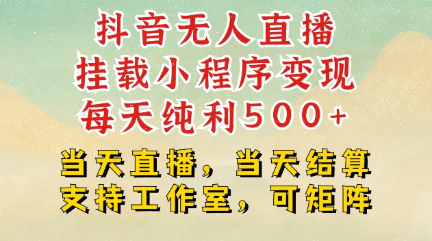 抖音无人直播挂载小程序变现每天纯利500+当天直播，当天结算支持工作室，可矩阵【揭秘】-赚钱网