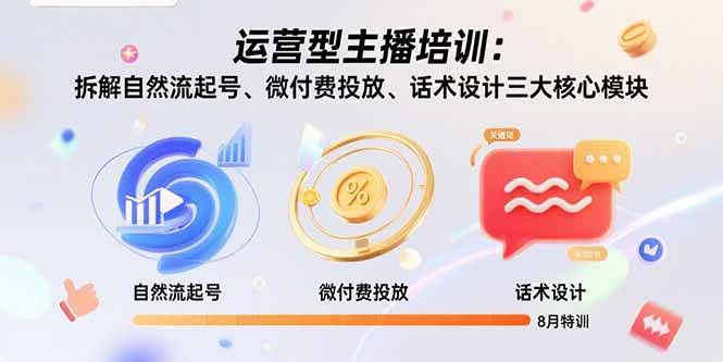 （15654期）运营型主播培训：拆解自然流起号、微付费投放、话术设计三大核心模块-8月-赚钱网
