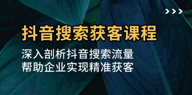 （13465期）抖音搜索获客课程：深入剖析抖音搜索流量，帮助企业实现精准获客-赚钱网