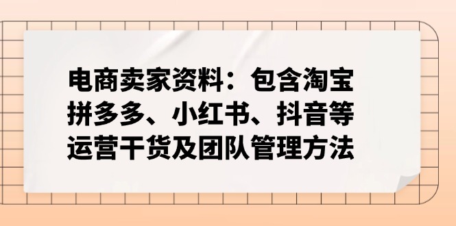 （14354期）电商卖家资料：包含淘宝、拼多多、小红书、抖音等运营干货及团队管理方法-赚钱网