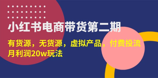 （14186期）小红书电商带货第二期，有货源，无货源，虚拟产品，付费投流，月利润20w-赚钱网