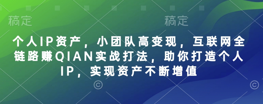个人IP资产，小团队高变现，互联网全链路赚QIAN实战打法，助你打造个人IP，实现资产不断增值-赚钱网
