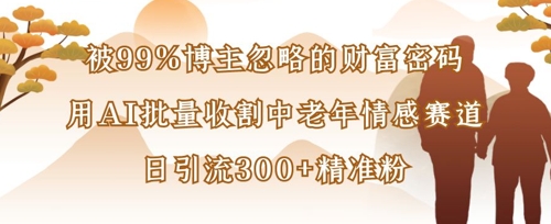 被99%博主忽略的财富密码：用AI批量收割中老年情感赛道，日引流300+精准粉-赚钱网