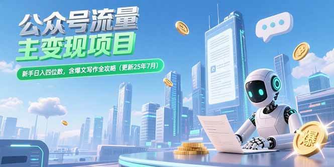 （15412期）公众号流量主变现项目，新手日入四位数，含爆文写作全攻略(更新25年7月)-赚钱网
