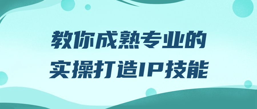 教你成熟专业的实操打造IP技能-赚钱网